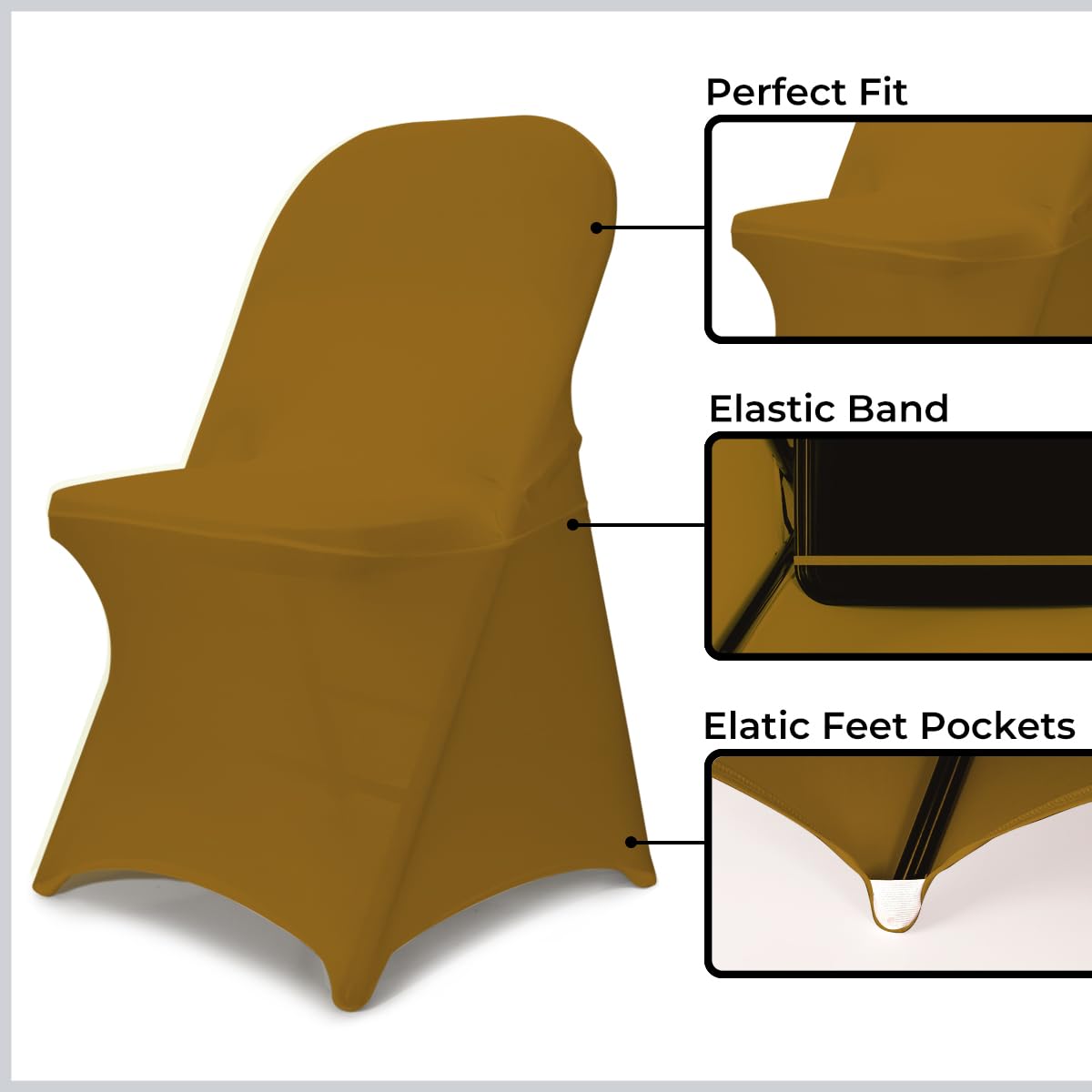 Babenest Spandex Folding Chair Covers - 30Pcs Upgraded Universal Stretch Washable Fitted Chair Slipcovers Protector For Wedding, Holidays, Banquet, Party, Celebration (Gold)