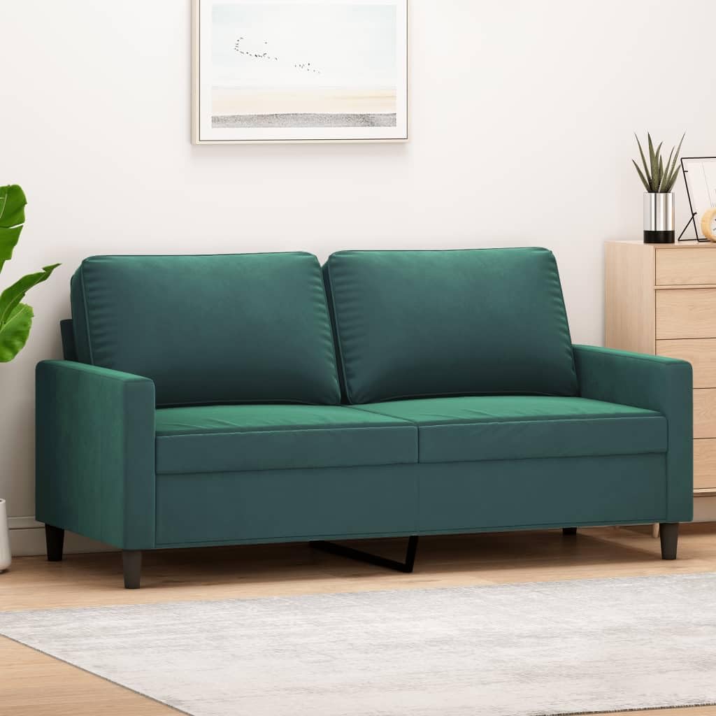 vidaXL Stylish 2-Seater Sofa in Dark Green - Velvet Upholstery - Modern Design for Living Room, Office or Lounge Area - Comfortable Foam-Filled Seats