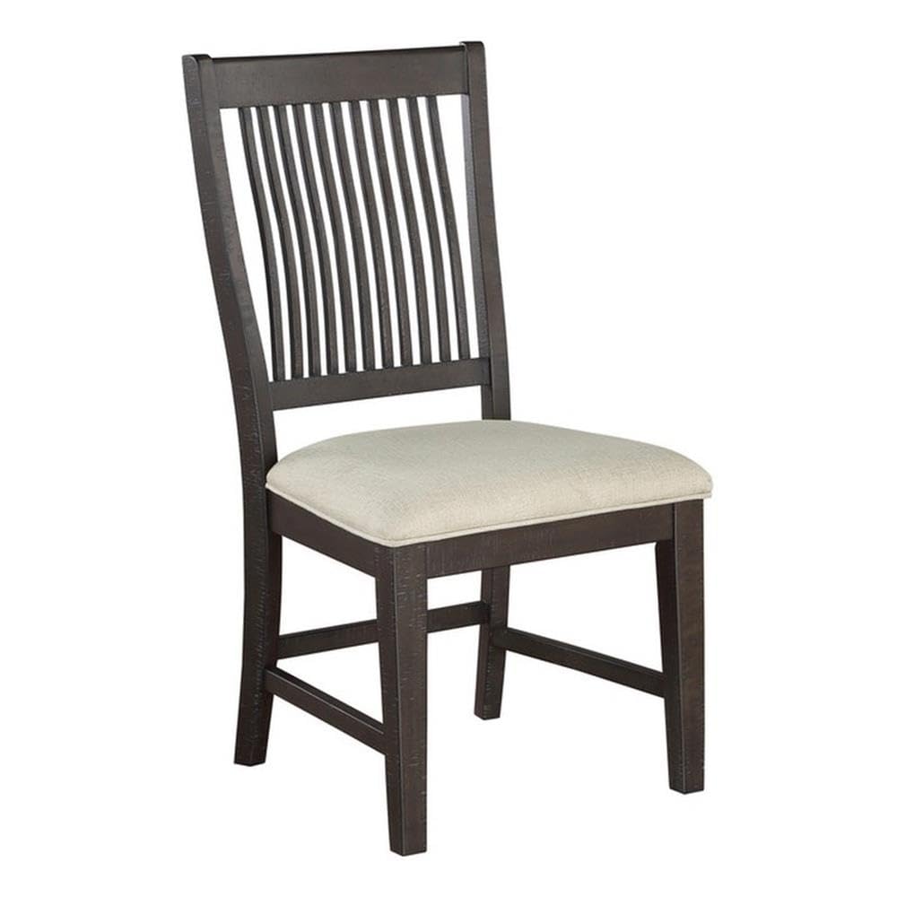 Rustic Brown Wood Dining Chairs With Beige Upholstery Single