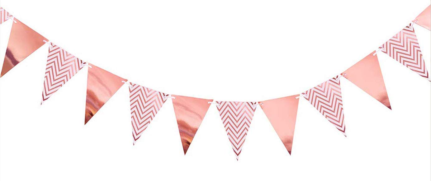 Amfin Rose Gold & White Zigzag Party Banners Bunting Paper Flags For Kids Room, Play School Decoration, Baby Shower, Birthday Pa