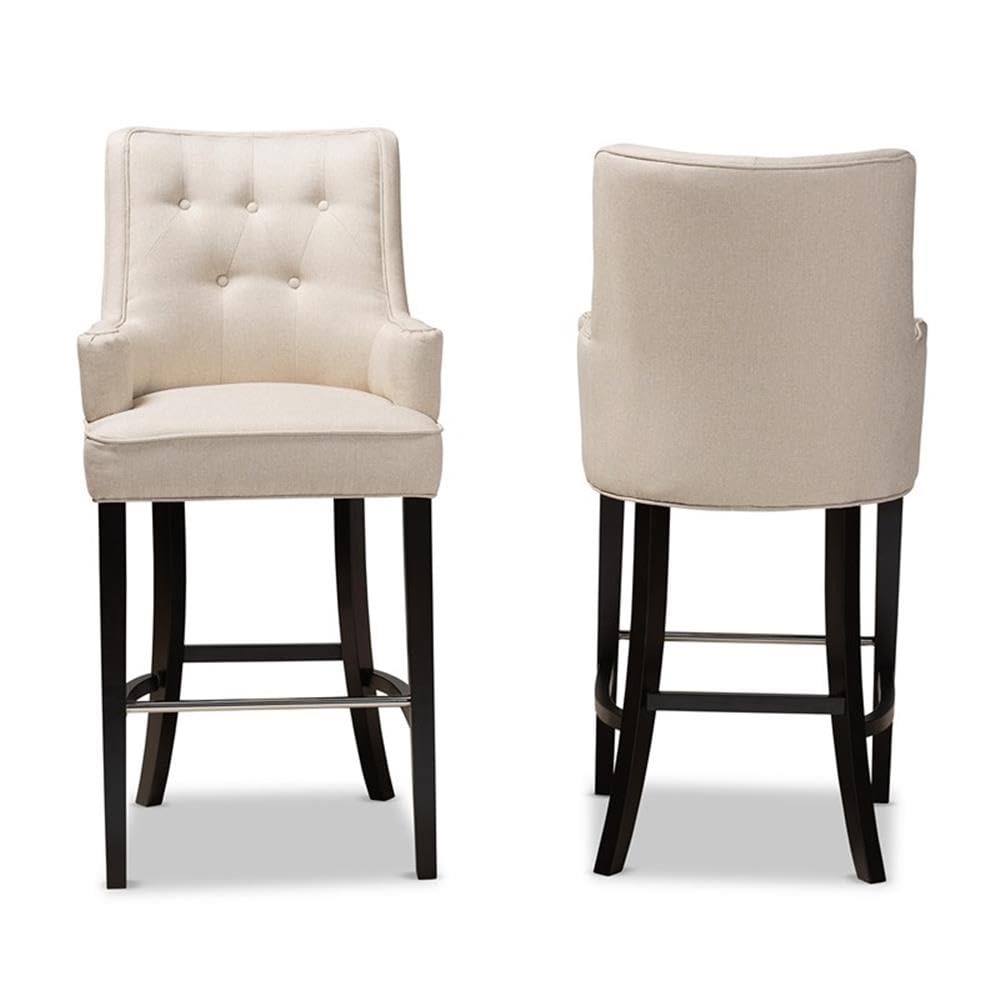 Baxton Studio Aldon Modern and Contemporary Light Beige Fabric Upholstered and Dark Brown Finished Wood 2-Piece Bar Stool Set