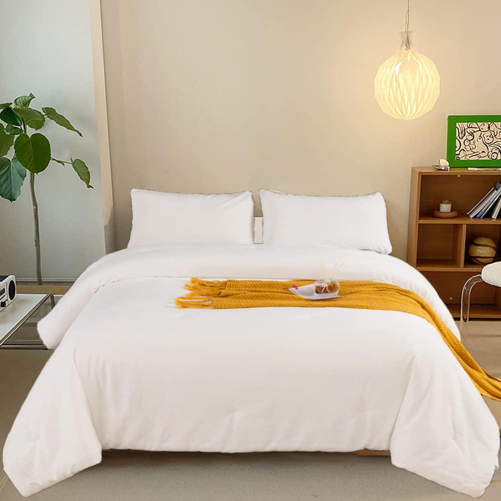 Clothknow White Comforter Set Full White Fluffy Bedding Comforter Set Full Velvet Comforter Soft Cozy Women Men Boys Girls Bedding Comforter 3Pcs Bed Bedding Comforter Sets Full