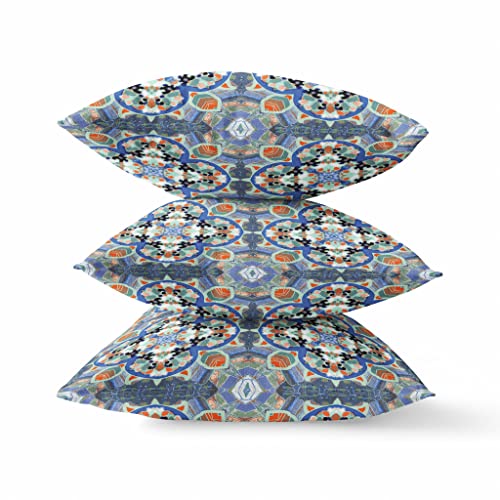 HomeRoots Broadcloth Blue Orange Cloverleaf Indoor Outdoor Throw Pillow