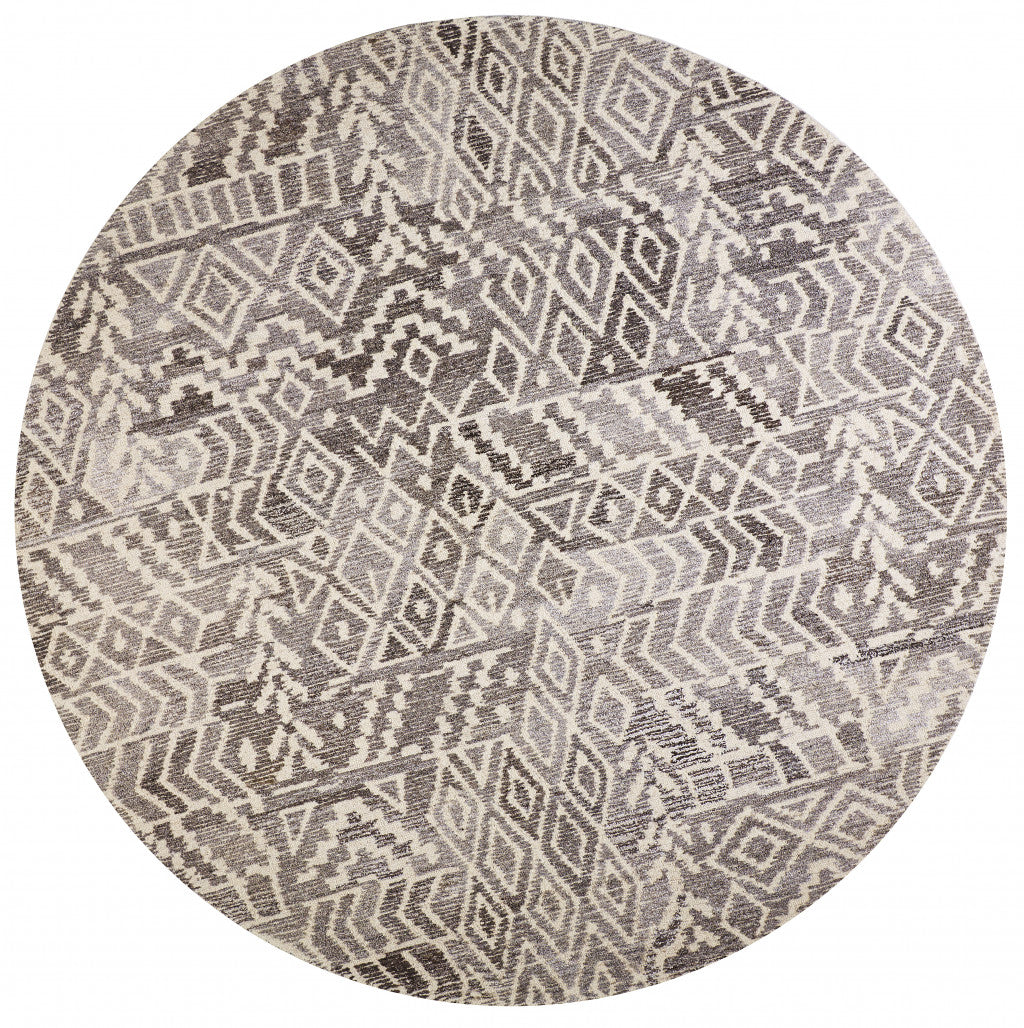 HomeRoots 512046 10 ft. Gray & White Wool Abstract Hand Tufted Handmade Round Area Rug