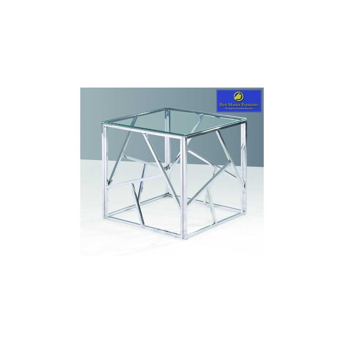 Best Master Furniture Morganna Stainless Steel Living Room End Table, Silver Silver/Stainless Steel and Glass