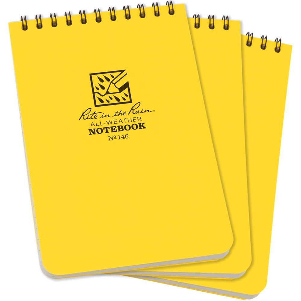 Rite In The Rain Weatherproof Top Spiral Notepad, Yellow Cover, Universal Pattern, 3 Pack (No. 146-3), 6 X 4 X 0.375