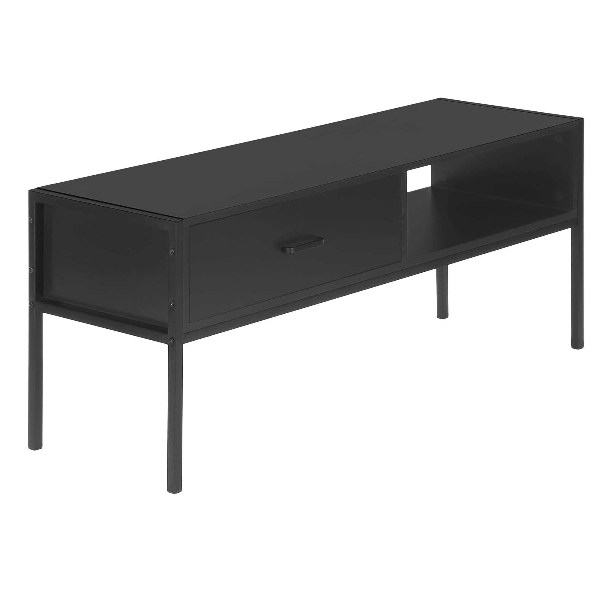 Monarch Specialties 2874 Tv Stand, 48 Inch, Console, Media Entertainment Center, Storage Drawer, Living Room, Bedroom, Laminate, Metal, Black, Contemporary Stand-48, 47.25&quot; L X 15.75&quot; W X 19.75&quot; H