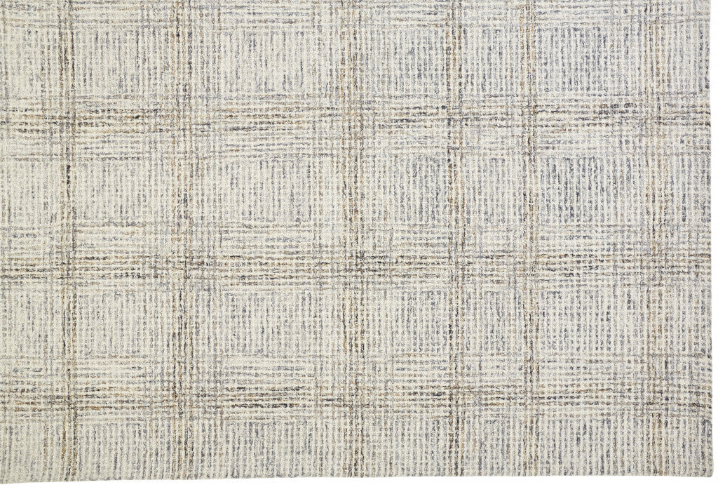 HomeRoots 512181 8 x 10 ft. Ivory & Gray Wool Plaid Hand Tufted Handmade Stain Resistant Rectangle Area Rug