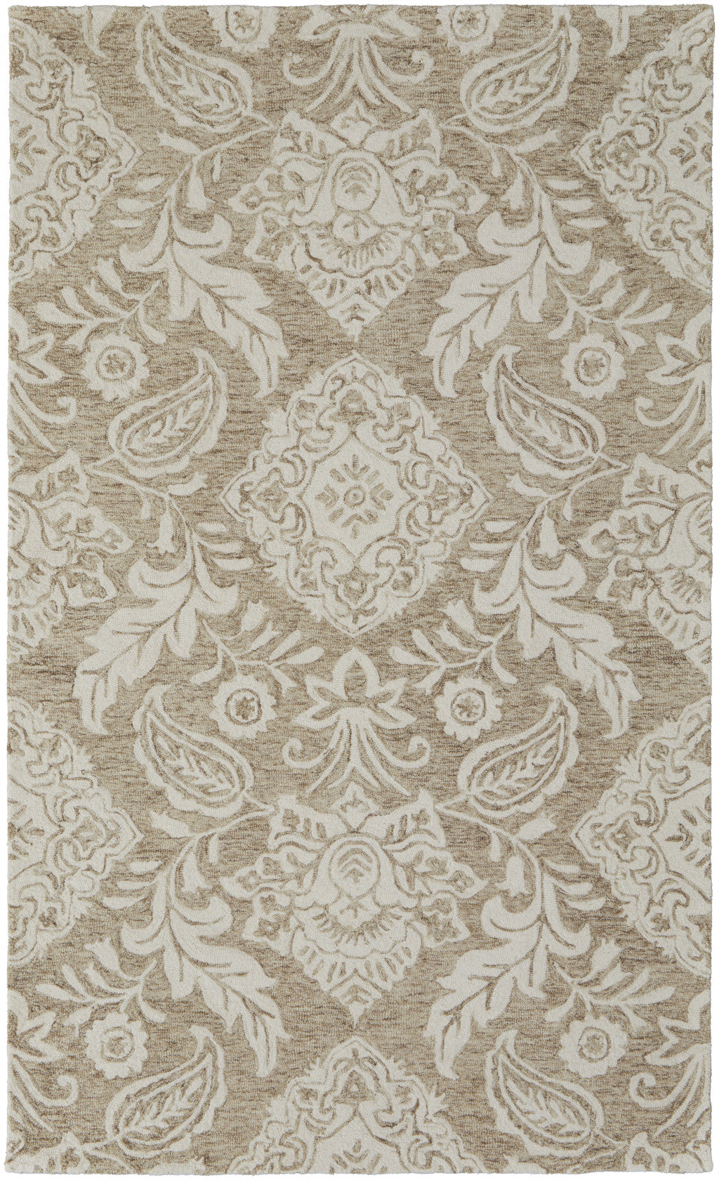 HomeRoots 512197 8 x 10 ft. Tan & Ivory Wool Paisley Hand Tufted Handmade Stain Resistant Rectangle Area Rug