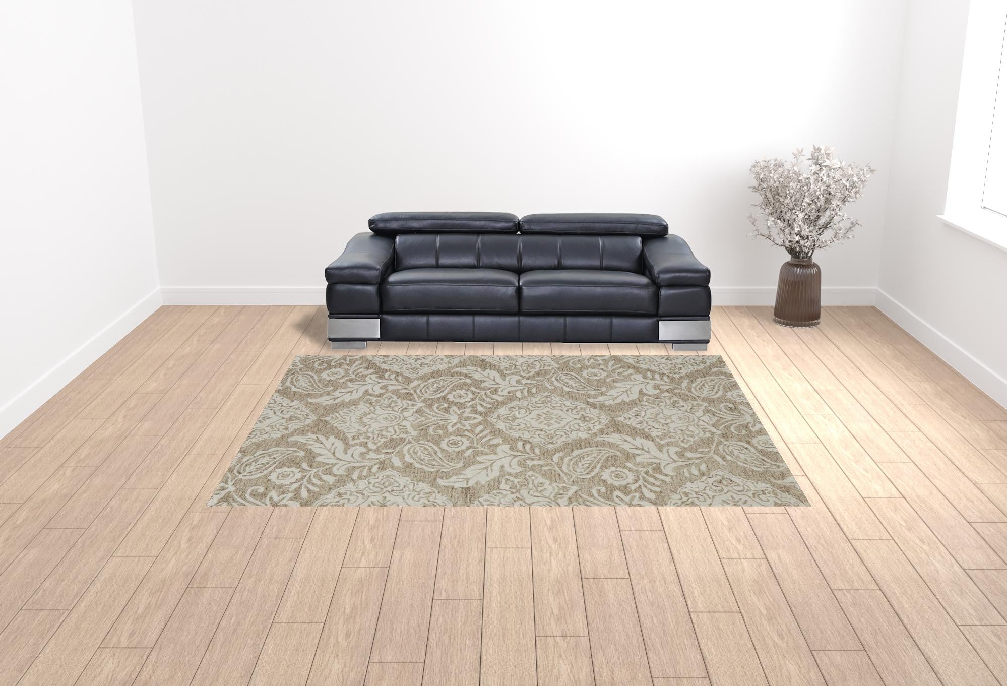 HomeRoots 512198 9 x 12 ft. Tan & Ivory Wool Paisley Hand Tufted Handmade Stain Resistant Rectangle Area Rug