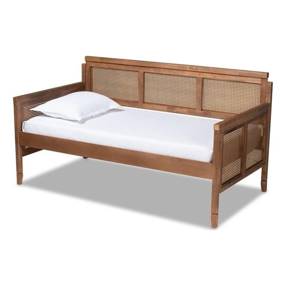 Baxton Studio Toveli Vintage French Inspired Ash Wanut Finished Wood and Synthetic Rattan Daybed