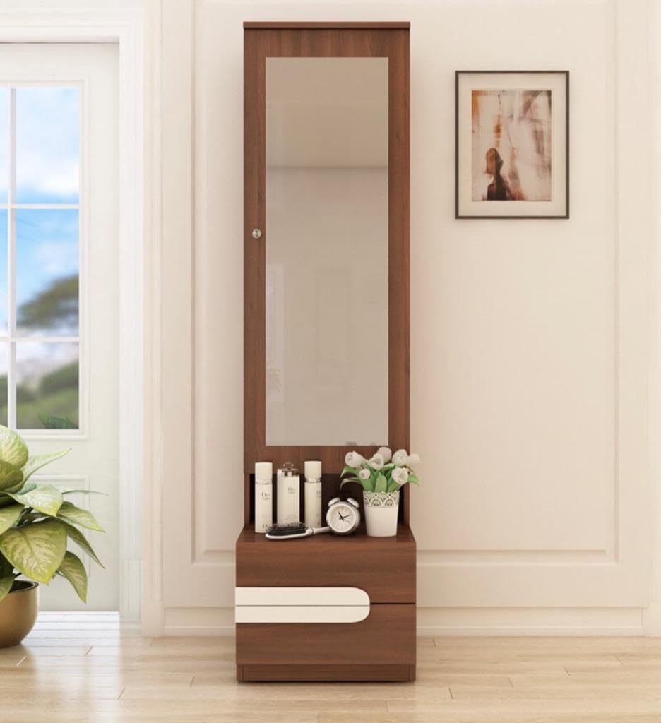 CASPIAN Furniture Engineered Wood Rainforest Brown & Frosty White (Handles) with Mirror 6 Shelves and 2 Drawers || Dressing Tabl