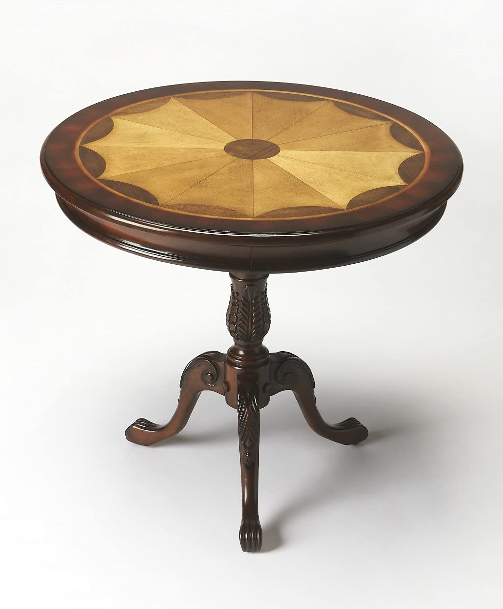 HomeRoots Dark Brown Rubberwood Solids, MDF, Cherry veneers Carissa Plantation Cherry Round Pedestal Table