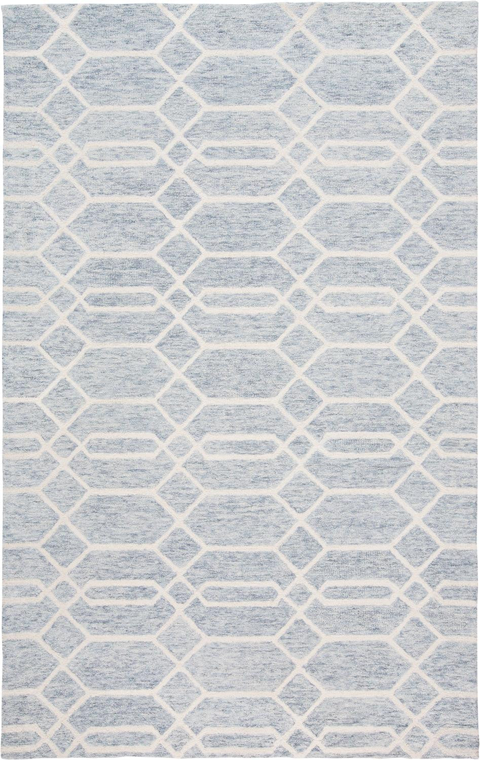 HomeRoots 512201 8 x 10 ft. Blue & Ivory Wool Geometric Hand Tufted Handmade Stain Resistant Rectangle Area Rug