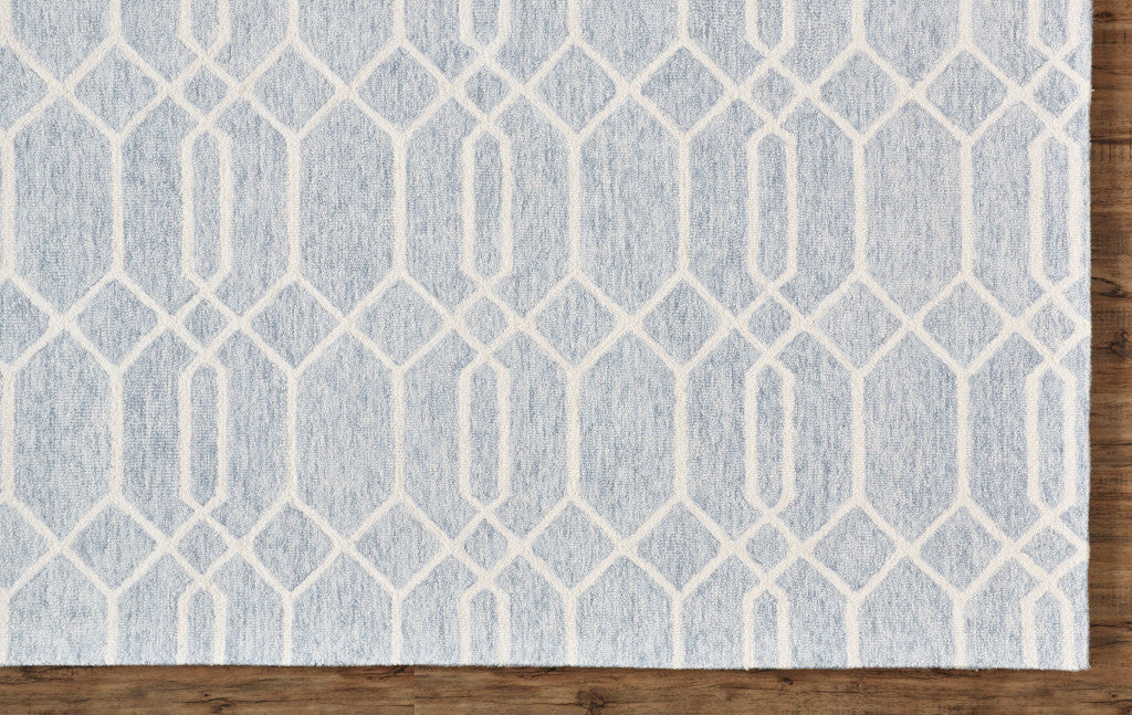 HomeRoots 512201 8 x 10 ft. Blue & Ivory Wool Geometric Hand Tufted Handmade Stain Resistant Rectangle Area Rug