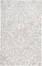 HomeRoots 512213 8 x 10 ft. Ivory & Gray Wool Floral Hand Tufted Handmade Stain Resistant Rectangle Area Rug