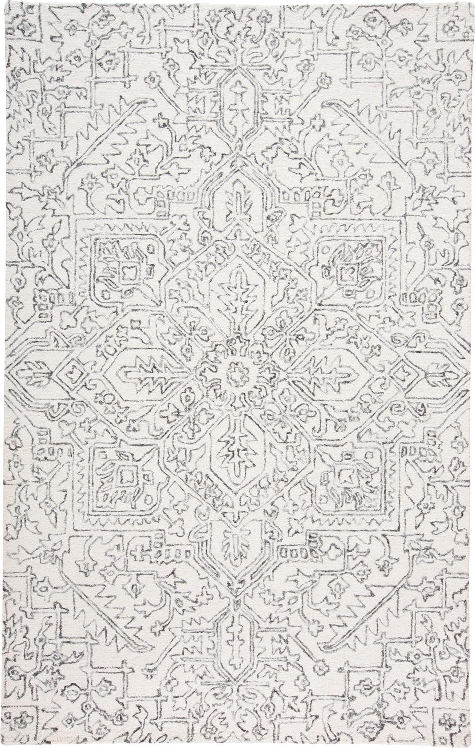 HomeRoots 512214 9 x 12 ft. Ivory & Gray Wool Floral Hand Tufted Handmade Stain Resistant Rectangle Area Rug