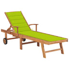 vidaXL Solid Wood Teak Sun Lounger with Wheels and Adjustable Thick Cushioned Backrest - Weather Resistant, Fine Sanded Outdoor Daybed for Patio/Garden