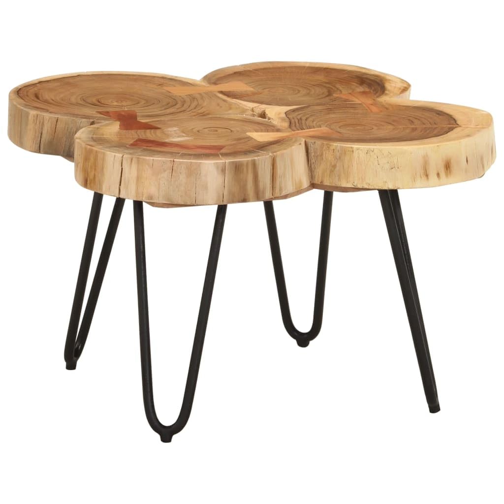 vidaXL Solid Acacia Wood Coffee Table with Industrial-Style Iron Legs, Spacious Tabletop for Display, Unique Rustic Charm, Honey Finish, 20.5&quot; x 19.7&quot; x 14.2&quot;