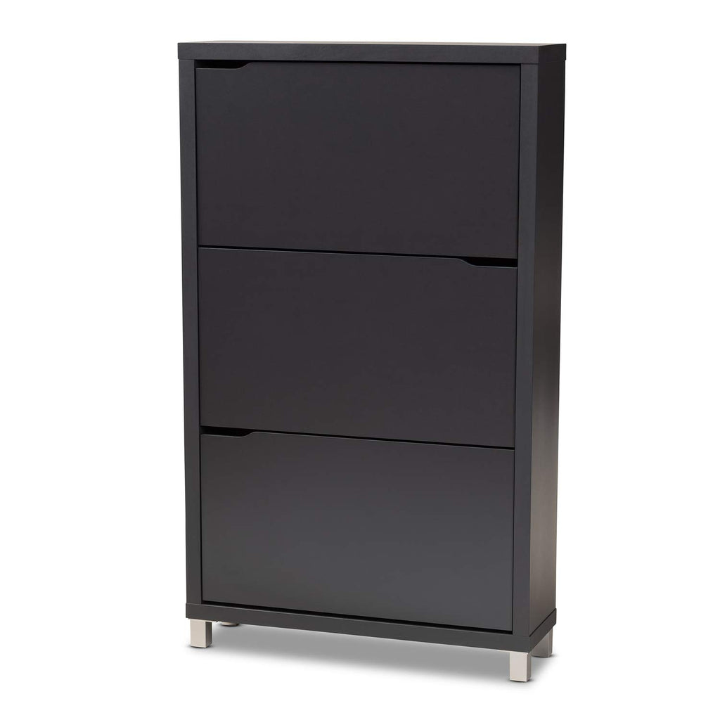 Baxton Studio Simms Modern and contemporary Dark Grey Finished Wood Shoe Storage Cabinet with 6 Fold-Out Racks