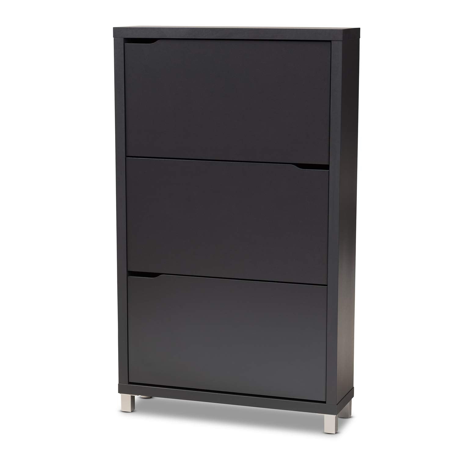 Baxton Studio Simms Modern and contemporary Dark Grey Finished Wood Shoe Storage Cabinet with 6 Fold-Out Racks