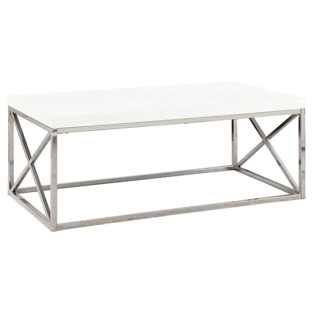 Monarch Specialties Modern Coffee Table for Living Room Center Table with Metal Frame, 44 Inch L, Glossy White / Chrome