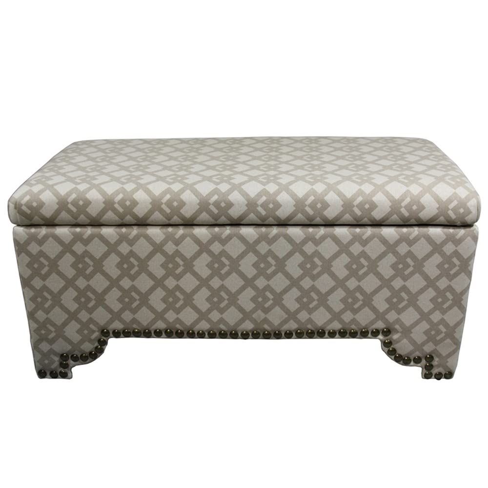 HomeRoots Brown/Beige/Silver Wood/Fabric Taupe Geometric Storage Bench with Ottomans Four Piece Set