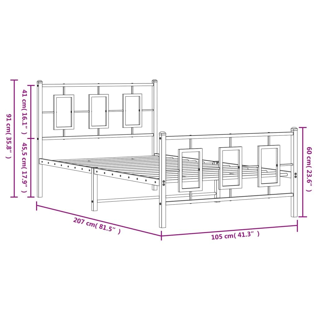 vidaXL White Metal Bed Frame with Headboard/Footboard - 39.4x78.7 Single Bed for Bedroom Decor, Durable Steel Construction, Under Bed Storage