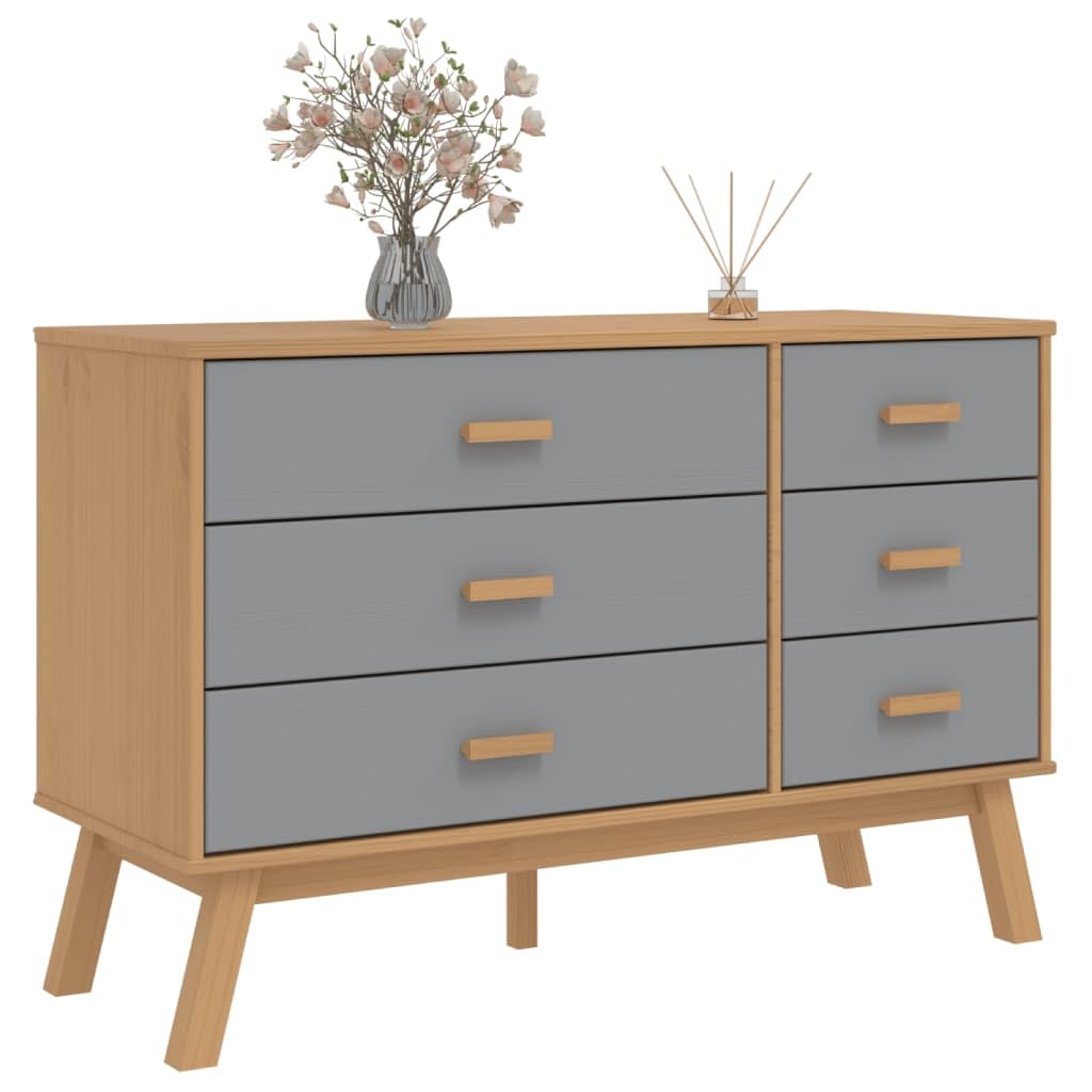 vidaXL Drawer Cabinet Storage Sideboard - Gray/Brown Solid Pine Wood - 28.9&quot; H x 43.7&quot; W x 16.5&quot; D - 6 Drawers - Scandi-Style - Hallway, Living Room, Bedroom