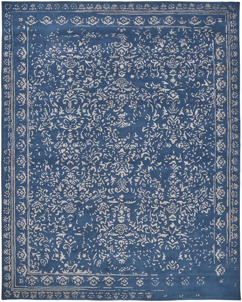 HomeRoots 512522 8 x 10 ft. Blue & Silver Wool Floral Hand Tufted Handmade Distressed Rectangle Area Rug