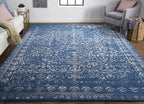HomeRoots 512522 8 x 10 ft. Blue & Silver Wool Floral Hand Tufted Handmade Distressed Rectangle Area Rug