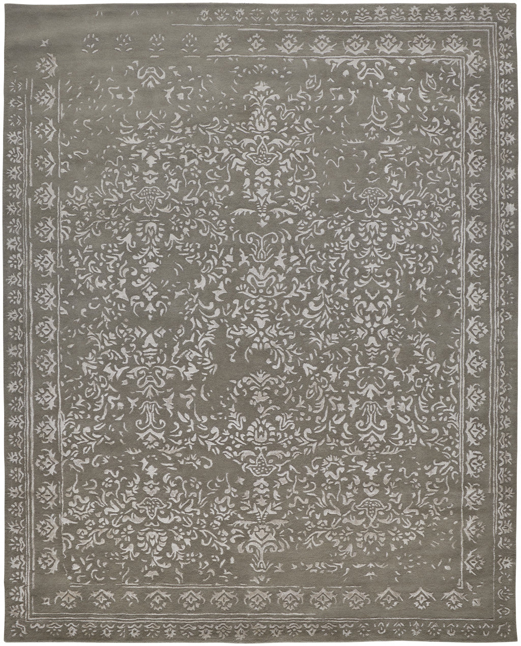 HomeRoots 512528 8 x 10 ft. Gray Taupe & Silver Wool Floral Hand Tufted Handmade Distressed Rectangle Area Rug