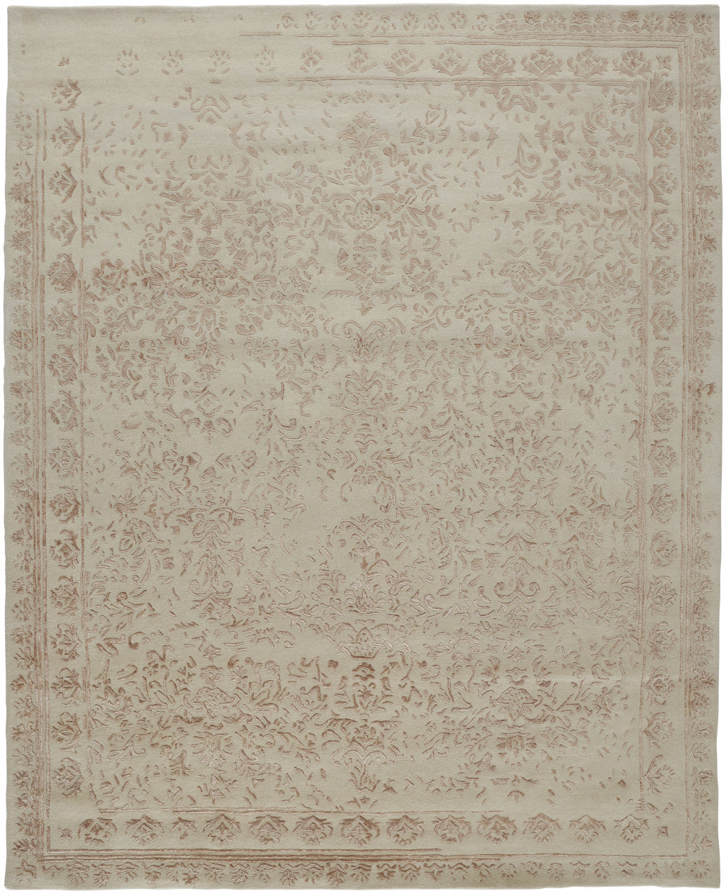 HomeRoots 512534 8 x 10 ft. Ivory Tan & Pink Wool Floral Hand Tufted Handmade Distressed Rectangle Area Rug
