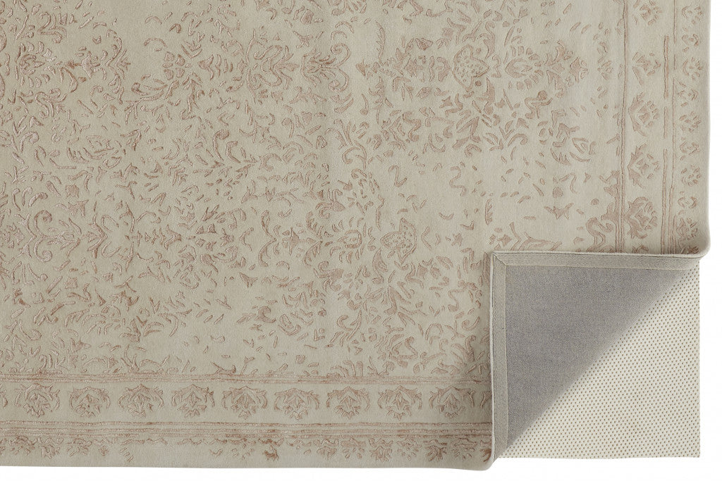 HomeRoots 512534 8 x 10 ft. Ivory Tan & Pink Wool Floral Hand Tufted Handmade Distressed Rectangle Area Rug