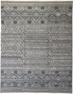 HomeRoots 512566 8 x 10 ft. Gray Ivory & Blue Geometric Hand Knotted Rectangle Area Rug