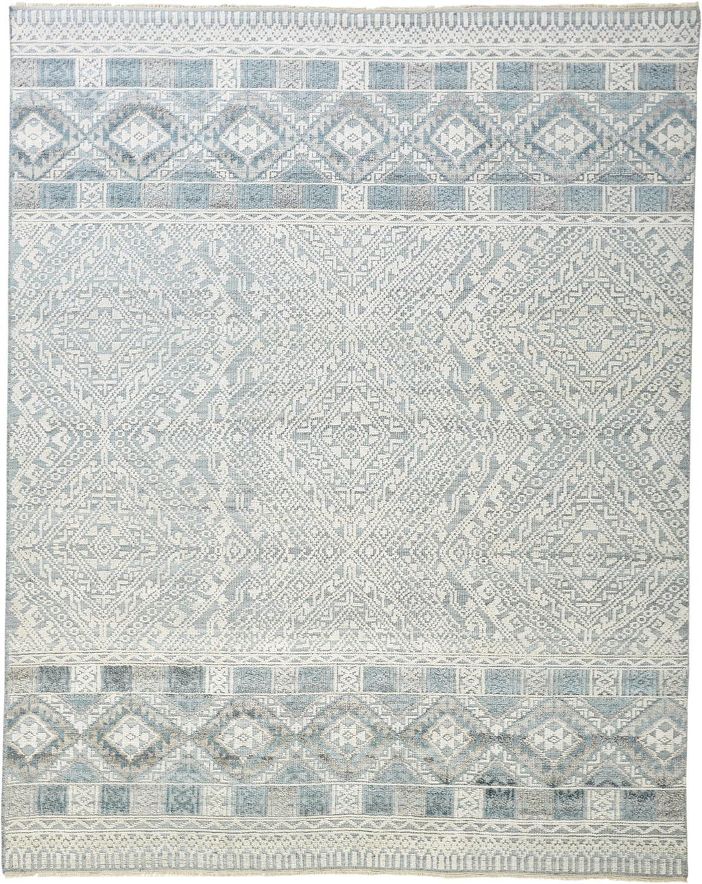 HomeRoots 512574 8 x 10 ft. Ivory Blue & Gray Geometric Hand Knotted Rectangle Area Rug