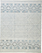 HomeRoots 512574 8 x 10 ft. Ivory Blue & Gray Geometric Hand Knotted Rectangle Area Rug