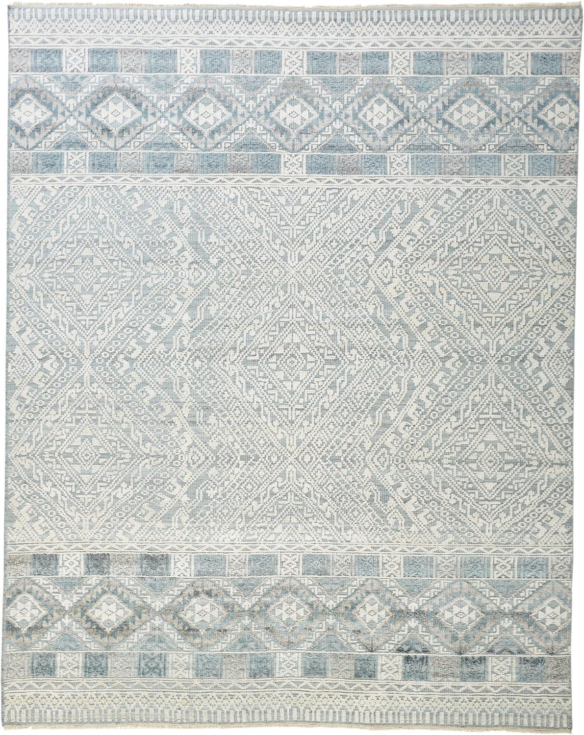 HomeRoots 512574 8 x 10 ft. Ivory Blue & Gray Geometric Hand Knotted Rectangle Area Rug
