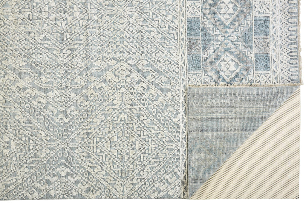 HomeRoots 512574 8 x 10 ft. Ivory Blue & Gray Geometric Hand Knotted Rectangle Area Rug