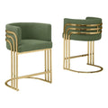 Best Quality Furniture Modern Teddy Fabric Counter Height Stools with Chrome Legs - Green - Elegant Barrel Design with Gold Frame - Set of 2 - Perfect for Dining Room, Bar, Office, or Living Room