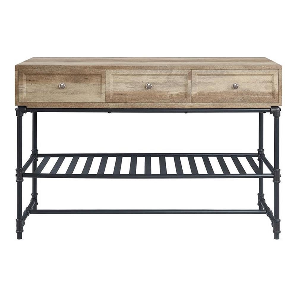 Acme Brantley 3-Drawer Wooden Rectangular Sofa Table in Oak and Sandy Black