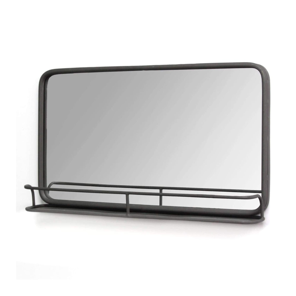 Stratton Home Decor Mason Metal Mirror With Shelf, 24.00 W X 4.00 D X 14.00 H, Gunmetal