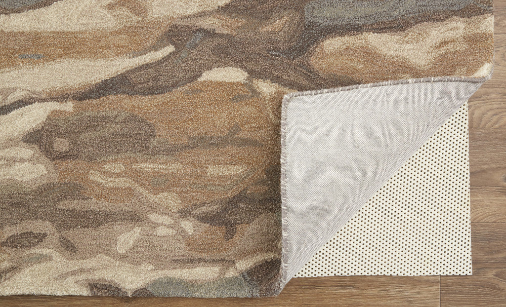 HomeRoots 512733 9 x 12 ft. Brown Gray & Tan Wool Abstract Hand Tufted Handmade Stain Resistant Rectangle Area Rug