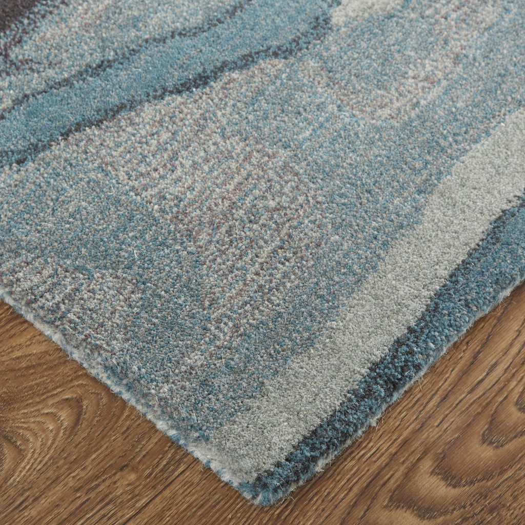 HomeRoots 512750 8 x 10 ft. Blue Red & Ivory Wool Abstract Hand Tufted Handmade Stain Resistant Rectangle Area Rug