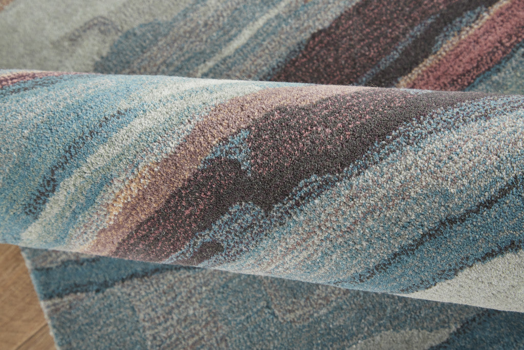 HomeRoots 512750 8 x 10 ft. Blue Red & Ivory Wool Abstract Hand Tufted Handmade Stain Resistant Rectangle Area Rug