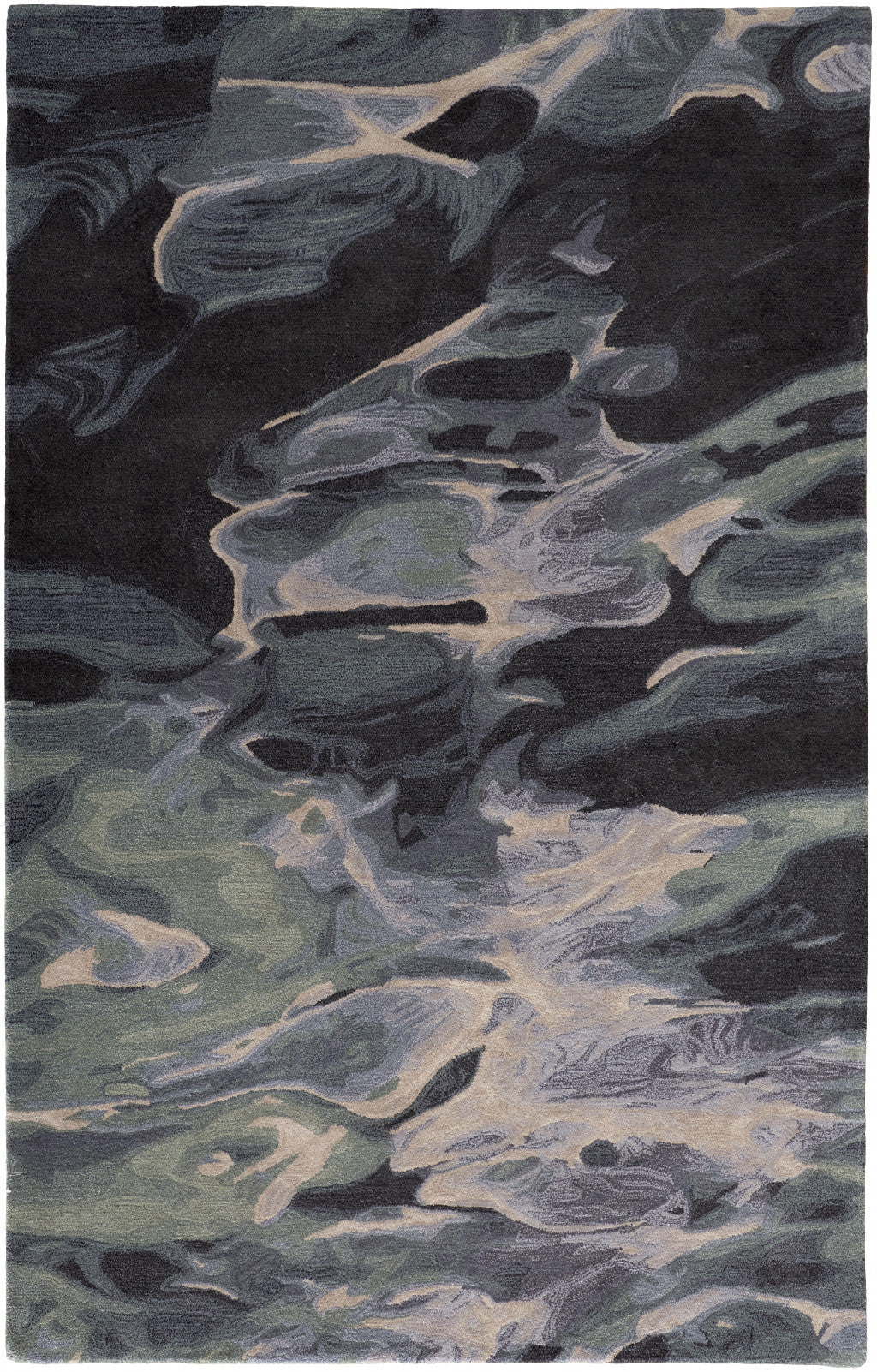 HomeRoots 512756 8 x 10 ft. Green Blue & Black Wool Abstract Hand Tufted Handmade Stain Resistant Rectangle Area Rug