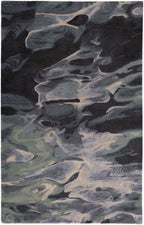 HomeRoots 512756 8 x 10 ft. Green Blue & Black Wool Abstract Hand Tufted Handmade Stain Resistant Rectangle Area Rug