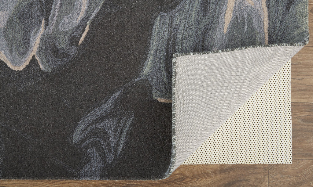 HomeRoots 512756 8 x 10 ft. Green Blue & Black Wool Abstract Hand Tufted Handmade Stain Resistant Rectangle Area Rug