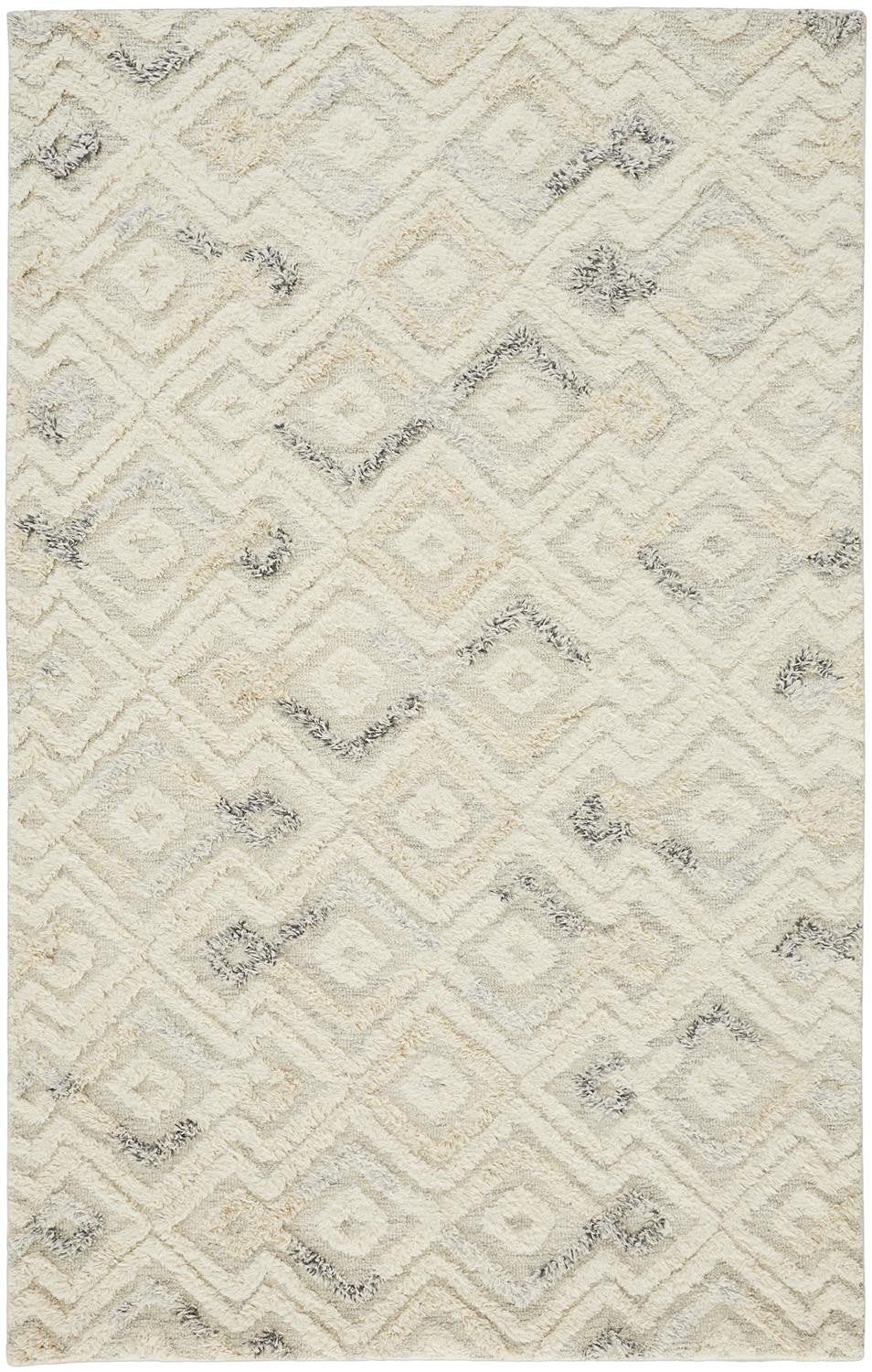 HomeRoots 512763 9 x 12 ft. Gray & Ivory Wool Geometric Hand Tufted Handmade Rectangle Area Rug