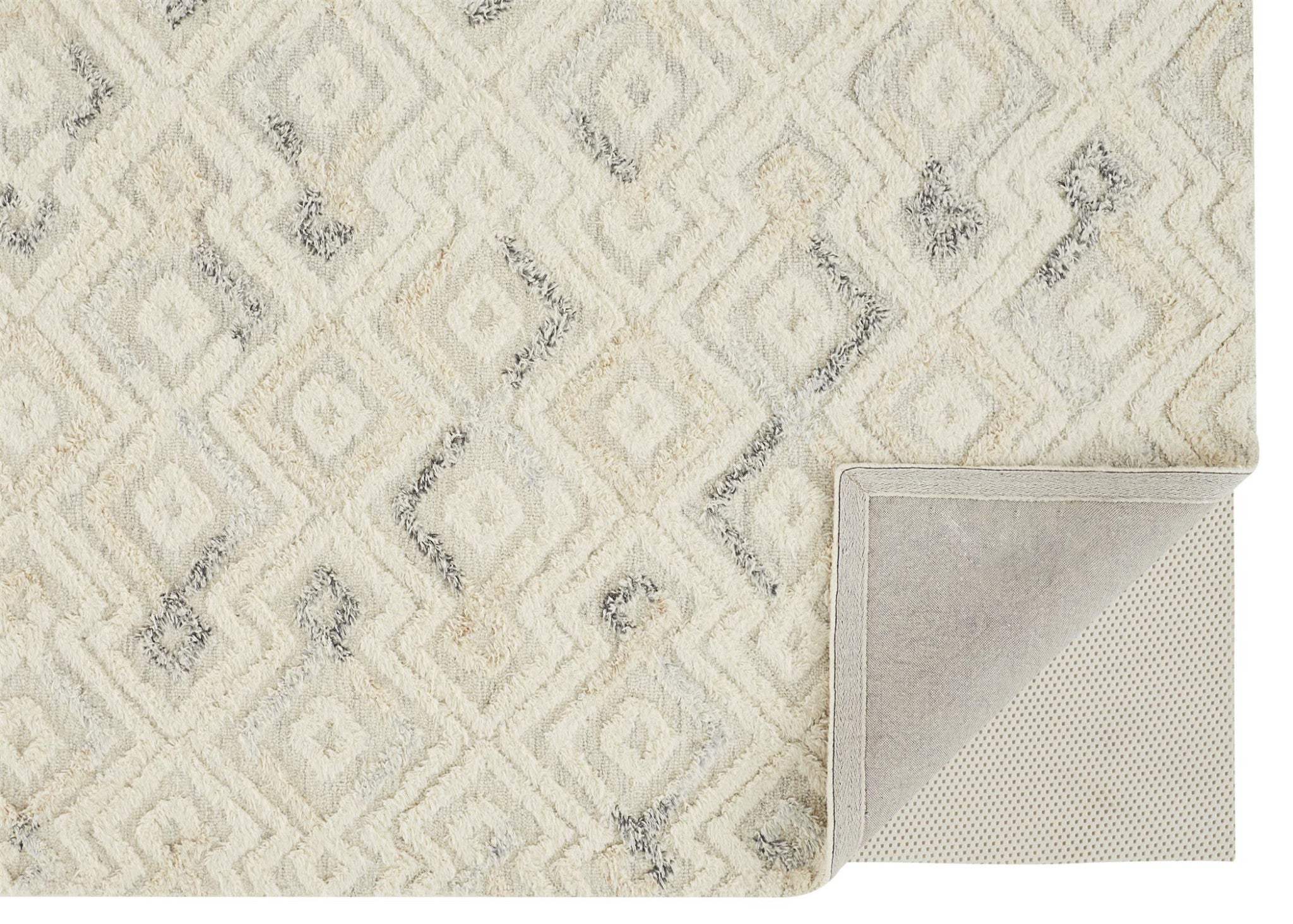 HomeRoots 512764 10 x 14 ft. Ivory Gray & Black Wool Geometric Tufted Handmade Rectangle Area Rug